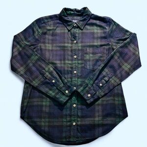 Abercrombie & Fitch Dark Plaid Flannel Button-Up (Black/Green/Navy) - Men’s S